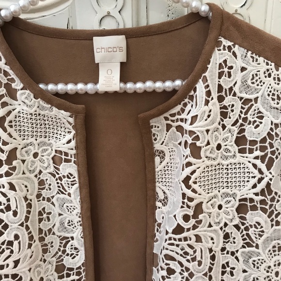 Chico’s Faux Suede & Lace Jacket, Chico’s Size 0 - Picture 3 of 8